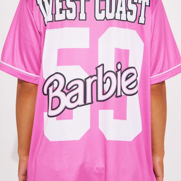 Barbie Pink Baseball Jersey West Coast Barbie Logo Women's Sizes NWT - Picture 6 of 14